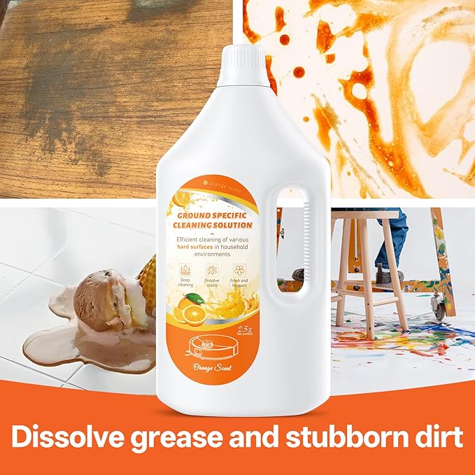Floor Cleaning Solution Orange Scent, Compatible with Roborock Cleaning Solution Quick Drying Without Residue Suitable for All Robot Vacuums and Wet Dry Dual-Use Vacuum Cleaners (2.5 L, Orange)