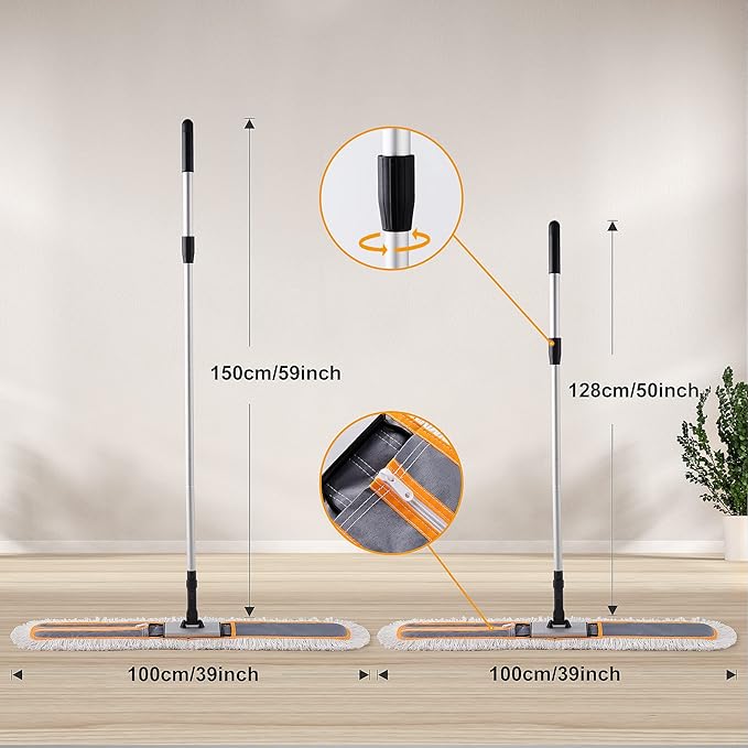 36" Commercial Dust Mops for Floor Cleaning Heavy Duty Floor Duster Mop with Long Handle Hotel Gym Household Cleaning Supplies for Hardwood, Tiles, Marble Floors (Grey)