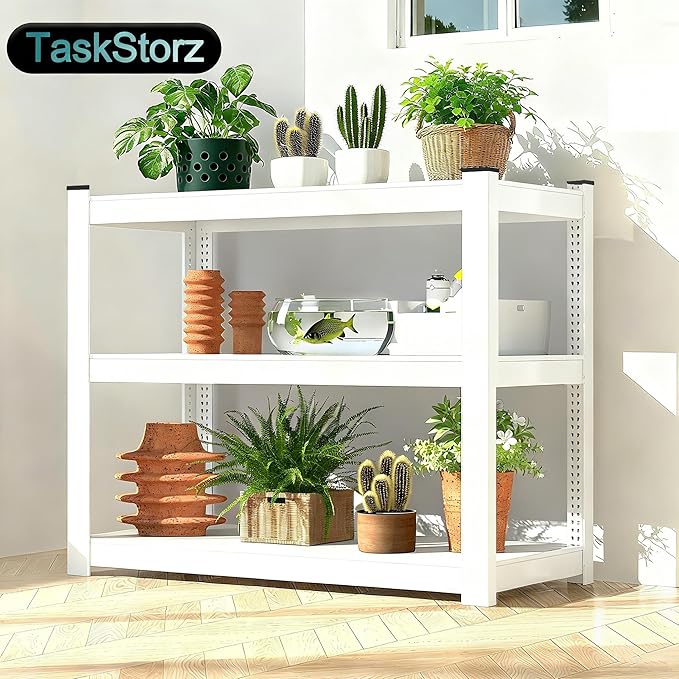 3-Tier Metal Storage Shelving Unit White 16" D x 36" W x 36" H, Adjustable, 1800 lbs Capacity, Heavy Duty, Storage Organizer, for Garage, Home, Bathroom, Laundry, Storage Rack