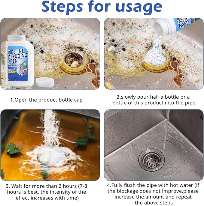 Pipeline Dredging Agent-Drain Clog Remover, 350ml Kitchen Unblocker,Powerful Pipe Unclogger Powerful Sink,Unclog Toilet Clog And Kitchen Sink Pipe Unblocker Powder (Pack of 1)