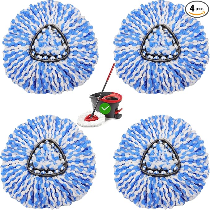 4 Pack Spin Mop Replacement Heads Compatible with O Cedar EasyWring Spin Mop,Microfiber Spin Mop Refills, Easy Cleaning Floor Mop Head Replacement