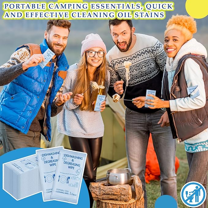 Tondiamo 150 Pcs Travel Dish Soap Wipes Individually Wrapped Dish Cleaning Wipes Disposable Portable Cleaner with Lemon Scent for Camping Kitchen Outdoor Traveling Quick Clean
