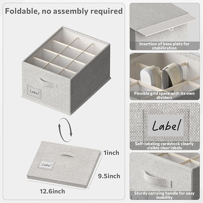 FHSQX 2 Pack Shoe Organizer for Closet,Fits up to 24 Pairs,Fabric Shoe Storage Bins,Large Shoe Box Storage Containers with Bottom Support for Shoes (Gray, (16.5 * 12.6 * 9.5) x1)