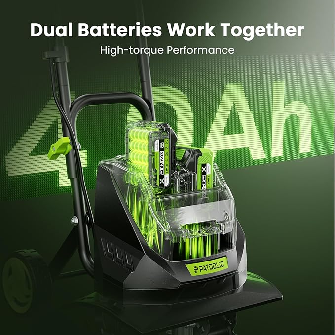 20V Battery Tiller for Gardening, Cordless Electric Tiller Cultivator with 2×4.0Ah Batteries, 14" Tilling Width, 8.7" Depth, 48 Steel Tines Rototiller for Soil Cultivation