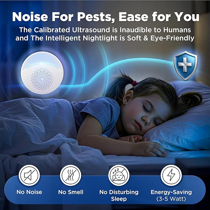 [2025 Upgraded] Ultrasonic Insect & Pest Indoor Repeller, Plug-in Control Electronic Repellent for Roach, Rodent, Mouse, Bugs, Mosquito, Spider, Mice, Ant, Home, Kitchen, Garage (6 Pack)