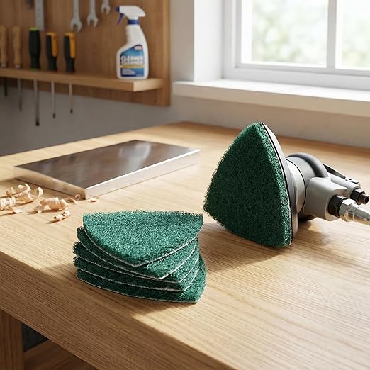 Fafeicy 5pcs Triangle Scouring Pad, Polishing Pad Self Adhesive Plate Grinding Machine Accessories, Industrial Cleaning Cloth