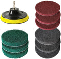 4 Inch Drill Brush Attachments for Cleaning Household Drill Brush Scrubber for Bathroom & Kitchen with Disc Pad Holder and Adapter，9 Scouring Pads（3 Different Stiffness） 11Pcs
