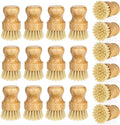 18 Pcs Bamboo Dish Scrub Brushes Kitchen Dishwashing Cleaning Brush Wooden Scrubbers Set Sisal Bristles Cleaner Scrubber for Washing Cast Iron Pan Pot Sink Spatula (18, Yellow)