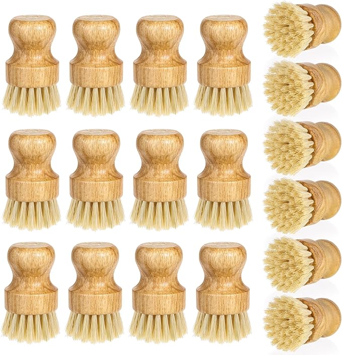 18 Pcs Bamboo Dish Scrub Brushes Kitchen Dishwashing Cleaning Brush Wooden Scrubbers Set Sisal Bristles Cleaner Scrubber for Washing Cast Iron Pan Pot Sink Spatula (18, Yellow)