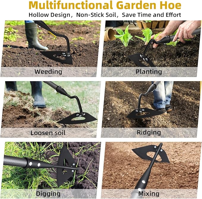 Hollow Garden Hoe - Heavy Duty Triangle Weed Hoes for Gardening,55" Adjustable Long Handle, Sharp Blade Hand Weeding Tool for Vegetable Gardens, Flower Beds, Lawn Edges & Tight Spaces
