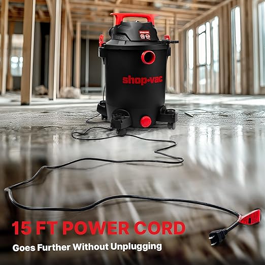 Shop-Vac 5430115 Wet/Dry Vacuum, 10 Gallon, Black, 4.5 Peak HP, 1-7/8 Inch Diameter x 7 ft Hose, 15 ft Cord, Ideal for Jobsite, Garage, Workshop & Home