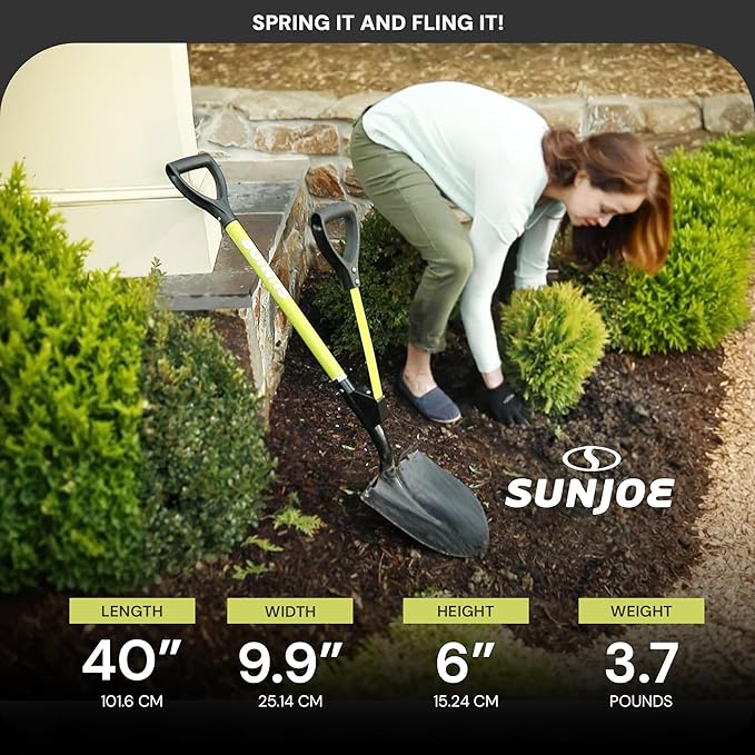 Sun Joe Garden Digging Shovel with 9" Steel Spear Head Blade and Assist Handle – Heavy-Duty, Back-Saving Gardening Tool for Planting, Landscaping, Trenching & Yard Work, Shovelution SJ-SHLV07