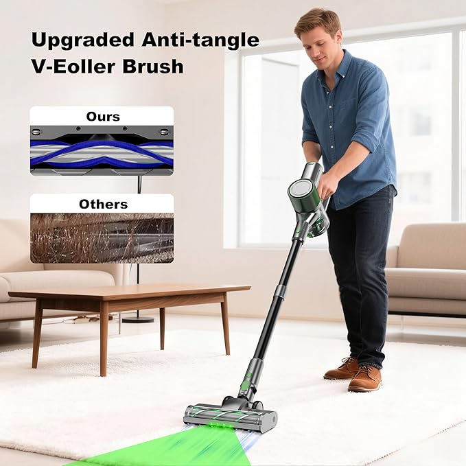 Cordless Stick Vacuum Cleaner - Lightweight Handheld Vacuum with Self Standing, Removable Battery with 45min Running Time, Anti-tangle Wireless Vacuum for Home Pet Hair/Hardwood Floor/Carpet GB