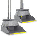 PHYEX 2-Pack Broom and Dustpan Combo Set, 48" Long Adjustable Handle Stand Up Dustpan with Self-Cleaning Teeth, Ideal for Home, Office, Kitchen, Indoor & Outdoor Use, Grey