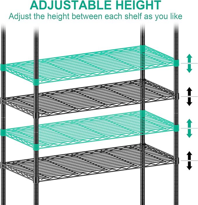 Folews 5 Tier Storage Shelves with Wheels - Adjustable Wire Shelving Unit Metal Shelves for Storage Rolling Utility Shelf Organizer Rack for Kitchen Garage Pantry Closet Laundry(14D x 36W x 75H)