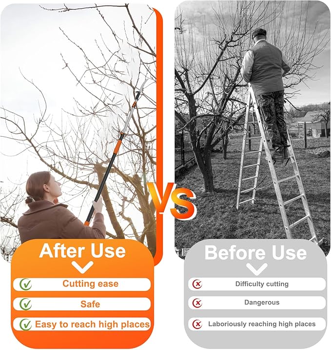 36FT Pole Saw, Telescoping Tree Trimmer with 7-30FT Extension Pole, Manual Branches Pruner for Backyard, Orange