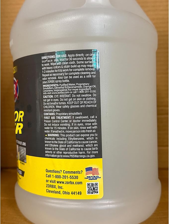 ZORBX Stain & Odor Remover & Cleaner Spray 128 FL Oz Refill – Scrub Free Formula - Bleach Free Stain & Smell Eliminator for Shower, Bathroom, Ceiling, Carpet, Cars, Walls & Wood