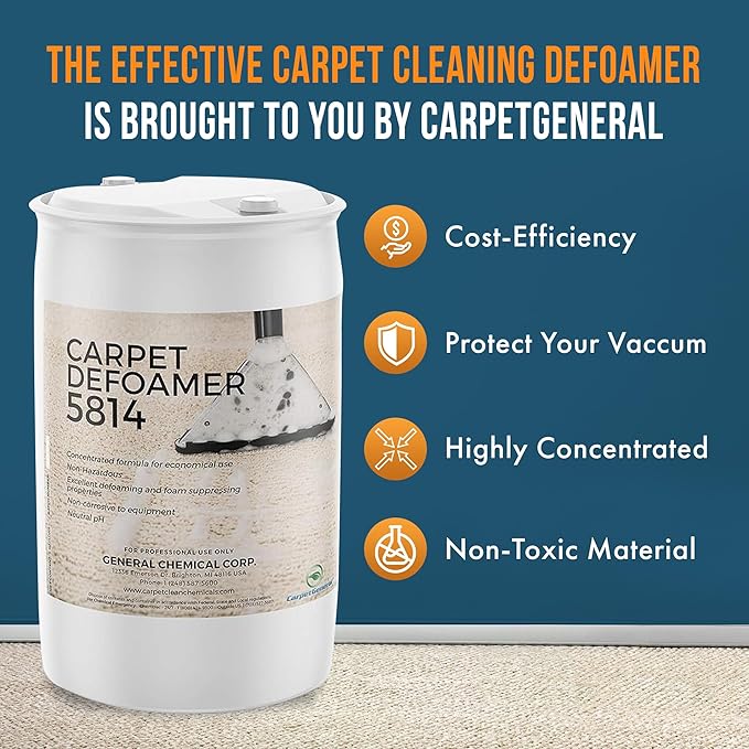 Carpet Defoamer 5814 -Foam Suppressant for Deep Rug Cleaner Machine & Floor Covering Shampooer for a Heavy-Duty Carpet Cleaner Solution, Neutral Non-Corrosive Silicone Emulsion 55 Gallon