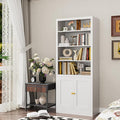 Bookcase with Doors and Adjustable Shelves, 55" Tall Metal 5-Tier Storage Cabinet, Freestanding Bookshelf for Living Room, Home Office, Bedroom, Kitchen Pantry Organizer Rack (White)