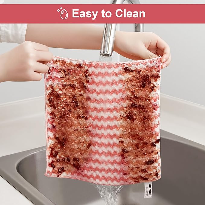 JOYMOOP 54 Packs Microfiber Cleaning Cloths, 10" x 10" Kitchen Towels – Reusable Cleaning Rags, Lint-Free, Super Absorbent Cleaning Cloths for Kitchen, Car, and Household Cleaning, Pink