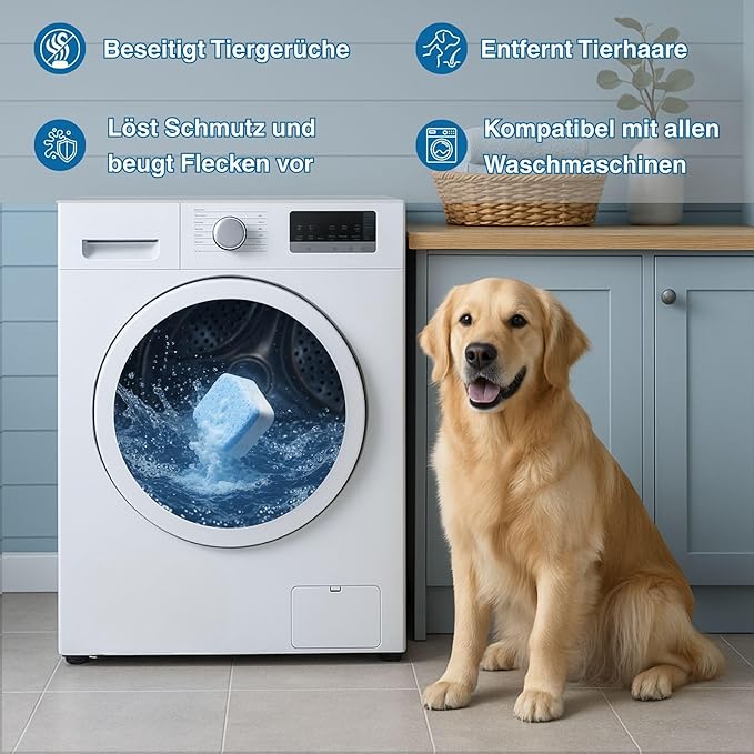 flowcheer Washing Machine Cleaner for Pet Hair & Odor Deep Cleaning Tablets for Washer Drum & Tub – Breaks Down Odor-Causing Buildup, Loosens Pet Hair Residue – 24 Tablets, 1 Year Supply