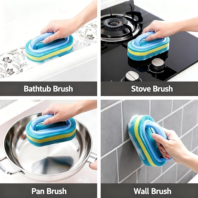 Cleaning Brush, Thick Scrubber for Non-Stick Cookware, Kitchen Pot and Pan Cleaner with Ergonomic Grip