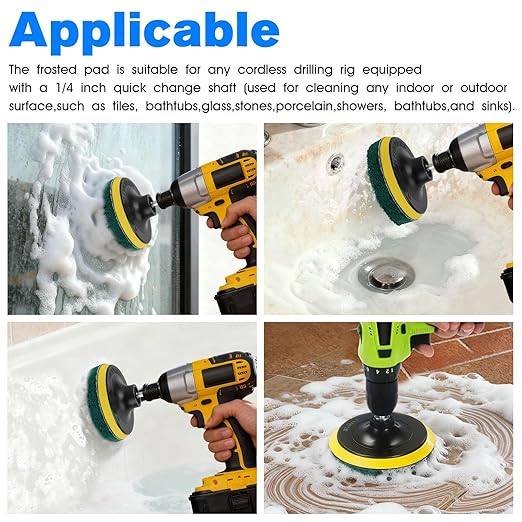 4-Inch Power Scrubber Pads Drill Attachment,Suitable for Kitchen and Bathroom Electric Diamond Brush Cleaning Kit, Including Such as Tiles, Bathtubs, Glass, Porcelain, Showers, Bathtubs and Sinks ﻿