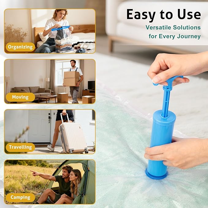 12 Pack Small Travel Vacuum Storage Bags, Portable Vacuum Seal Bags for Clothing Travel with Pump, Space Saver Bag for Luggage Suitcases Clothes Bedding Seasonal Storage