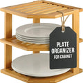 Plate Organizer for Cabinet - 3 Tier Bamboo Corner Shelf Cabinet Organizer for Plates, Bowls, Mugs and Pantry Storage, Space Saving Countertop and Cabinet Corner Shelf, 10 x 10 x 9.5 Inch, Bambusi | Kitchen Counter, Cabinet Space Saver, Plates, Dishes,...