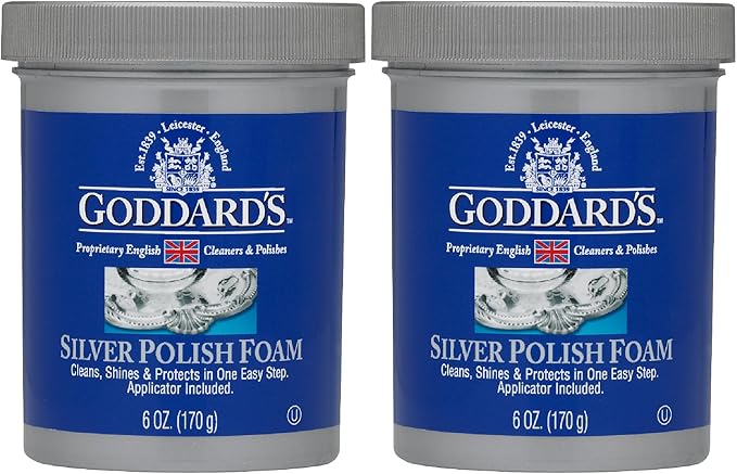 Goddard's Silver Polish Foam, Silver Jewelry Cleaner for Antiques, Accessories, & Silverware, Tarnish Remover with Sponge Applicator (2 Pack)