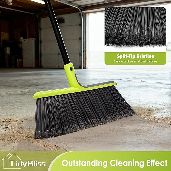 4 Packs Outdoor Broom Heavy Duty, 56 inches Tall Commercial Soft Bristle Angle Brush for Sweeping Outside Patio Garden Porch Deck Shop Restaurant Garage House Lobby Hardwood Floors (Green)