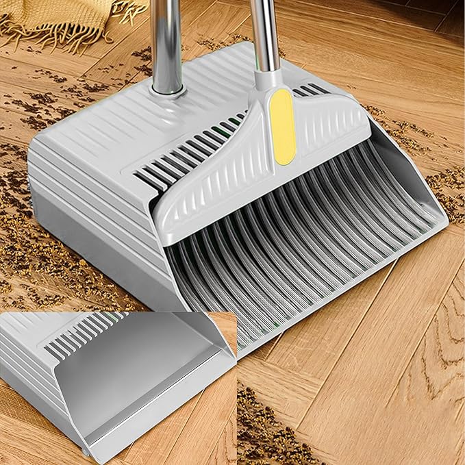 Broom and Dust Pan, Broom and Dustpan with 35.43 Inch Handle and Self-Cleaning with Dustpan Teeth for Home Kitchen Office Class Room Lobby Floor Cleaning, Broom Set, Broom