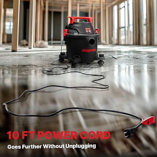 Shop-Vac 5430112 Wet/Dry Vacuum, 4 Gallon, 4 Peak HP, 1-1/4 Inch Diameter x 6 Foot Hose, 10 Foot Cord, Ideal for Jobsite, Garage, Workshop & Home