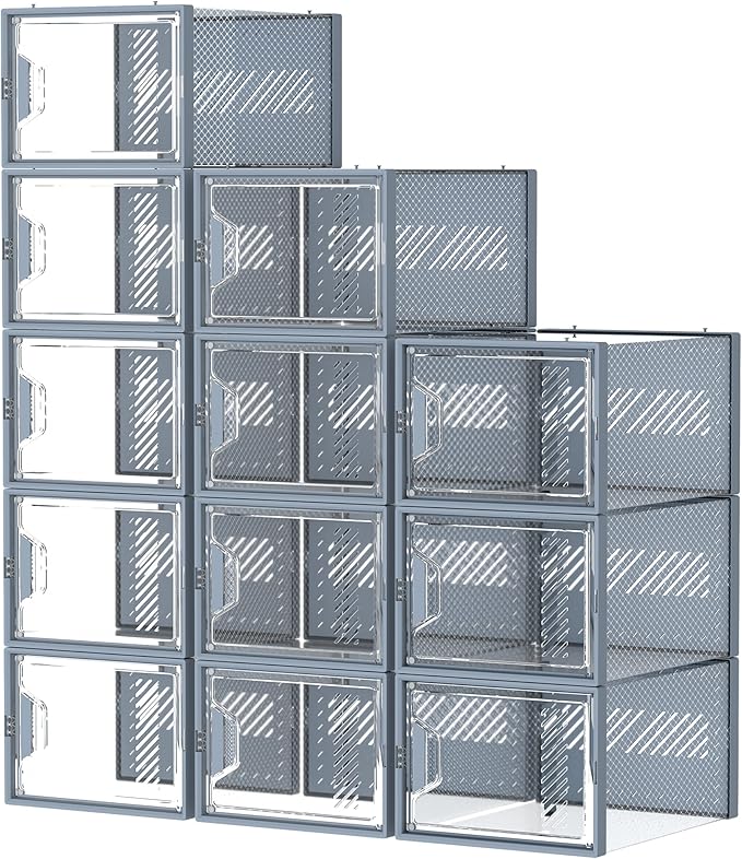 SIMPDIY Shoe Storage, 12 Pack X-Large Shoe Organizer for Closet, Shoe Boxes Clear Plastic Stackable Shoe Storage Boxes for Size 13