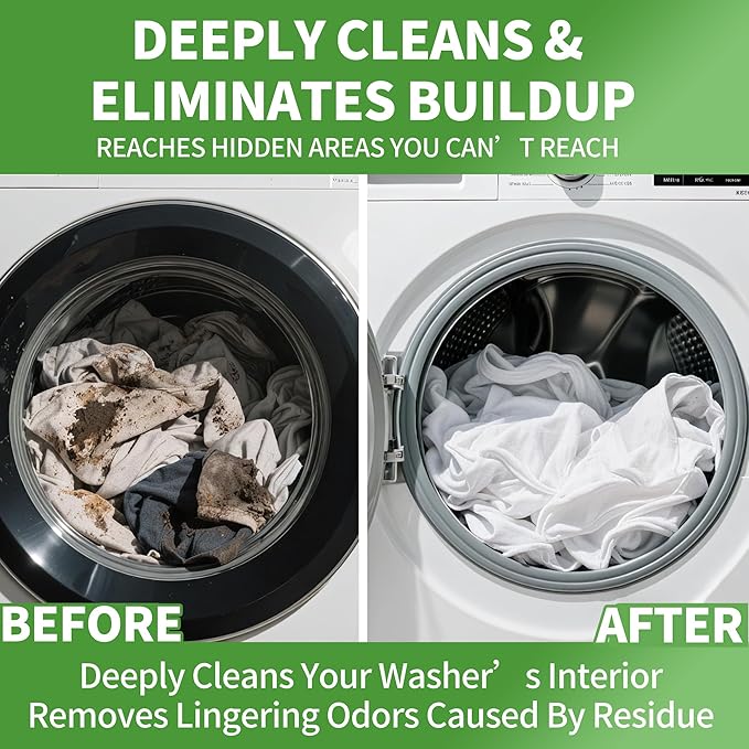 Washing Machine Cleaner Tablets 12 Pack - Deep Cleaning Tablets for HE Front & Top Load Washers, Septic Safe, Eco-Friendly, Removes Residue & Odors