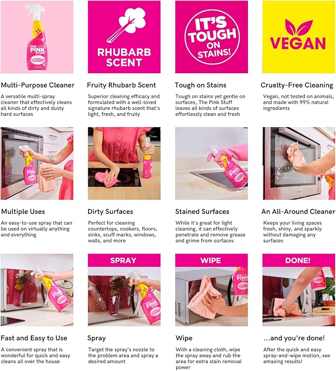 The Pink Stuff Miracle Multi-Purpose Cleaner â€“ Removes Grease, Grime, and Stains on Kitchens, Bathrooms, Floors, and More - 750ml (Pack of 2)