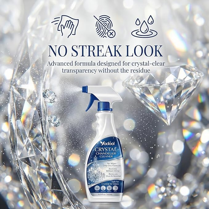 Chandelier Cleaner Spray for Glass Chandeliers, Drip Dry No Wipe Formula, Removes Dust Film, Restores Clear Shine, Easy Cleaning Solution