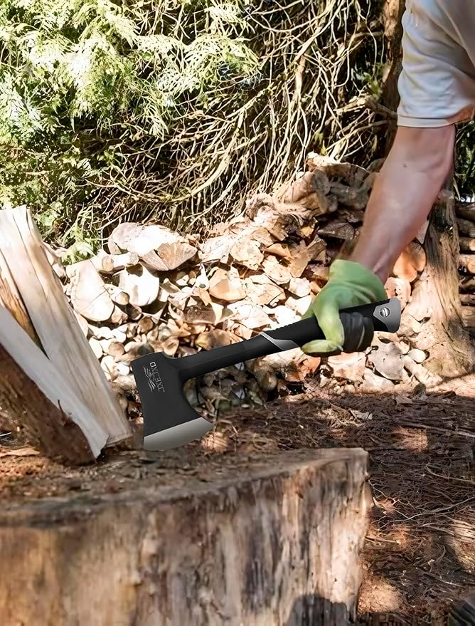 JXE JXO Camping Axe & Hatchets - 14.4" Chopping Axe with Sheath, Forged Steel Construction & Ergonomic Shock-Absorbing Grip (Grey