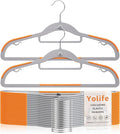 Yolife Cascading Plastic Clothes Hangers 10 Pack with Inner Hook for Vertical Storage, Slim Space Saving Hangers with Non-Slip Pads, 360° Swivel Metal Hook, Versatile, Gray & Orange