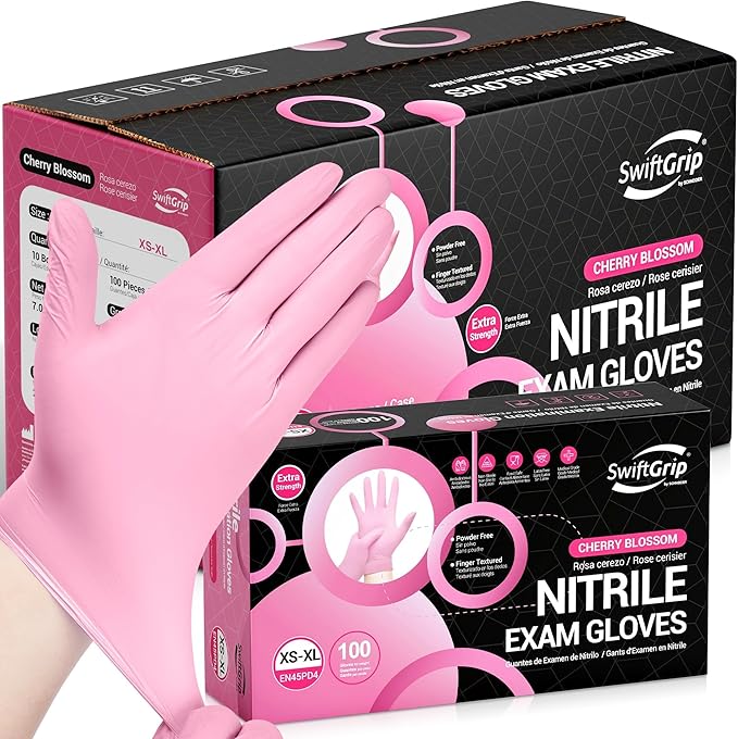 Nitrile Exam Gloves, 4 Mil, Cherry Blossom, Food Safe Gloves Disposable Latex Free, Powder Free