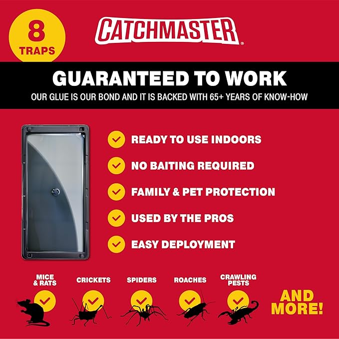 Catchmaster Rat, Snake and Mouse Traps 8Pk, Large Bulk Glue Rat Traps for Home, Adhesive Plastic Tray for Inside House, Snake, Mice, & Spider Catcher, Pest Control for House & Garage
