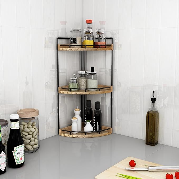 Dorhors 3-Tier Corner Bathroom Organizer Countertop for Storage,Vanity Tray,Wood Counter Organizer for Kitchen,Bathroom,Dresser (Rustic Brown)