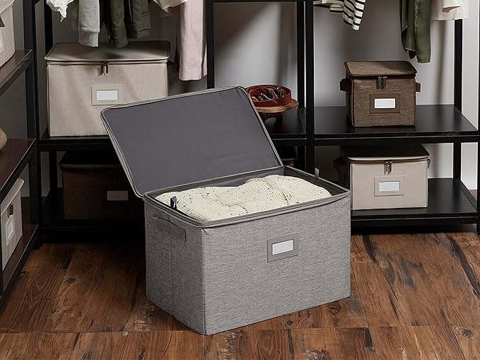 Covermates Keepsakes - Adjustable Zip-Top Storage Box - Configurable FlexGrid Compartments - Heavy Duty Polyester- Reinforced Handles - Stackable Design - Indoor Storage, Grey Heather