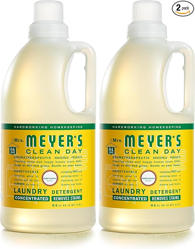 MRS. MEYER'S CLEAN DAY Laundry Detergent,Honeysuckle,64 Fluid Ounce,(Pack of 2)