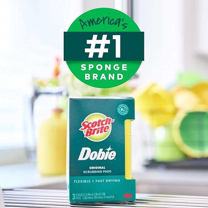 Scotch-Brite Dobie Pad, Sponge for All Purpose Cleaning of Kitchen, Bathroom, and Household, Non Scratch Cleaning Pads Safe for Non-Stick Cookware, 1 Dobie Pad