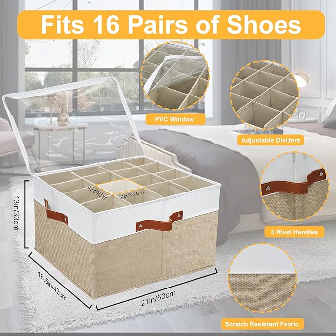 Shoe Storage Organizer for Closet,Stackable Shoe Storage Box for Entryway,Cube Storage Cabinet,Organizador De Zapato,Folding House Container with Clear Cover,Portable Holder Shoe Rack(Brown)