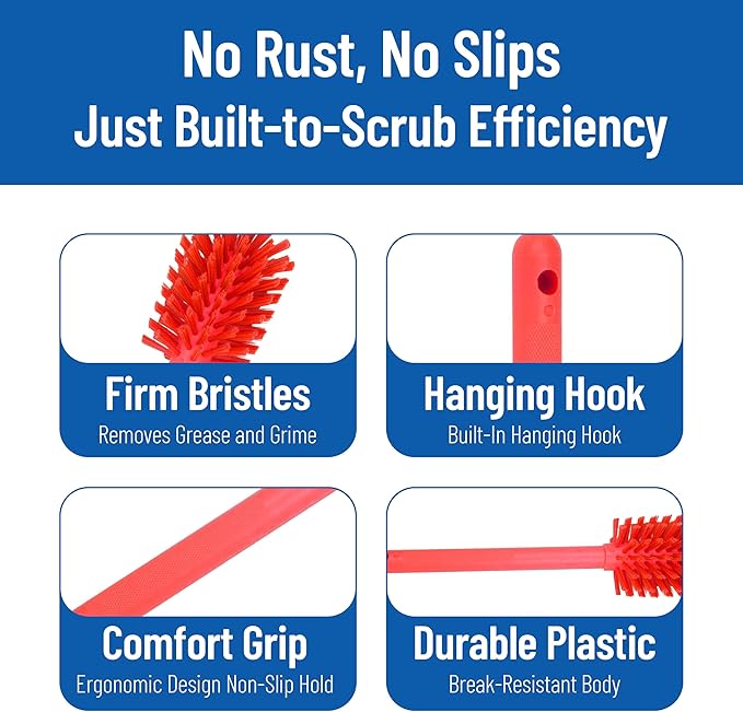SPARTA Large Water Bottle Brush Ideal for Wide-Mouth Jars, Bottles and Tumblers, Dishwashing Tool with Handle for Home and Commercial Kitchens, Plastic, 12 Inches, Red, (Pack of 6)