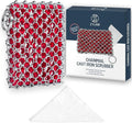 Cast Iron Scrubber Chainmail - 316L Cast Iron Cleaner Scrubber and Bamboo Cloth Set - Chain Mail Scrubber - Stainless Steel Chainmail Scrubber for Skillet, Pan, Dutch Oven - Essential Accessory