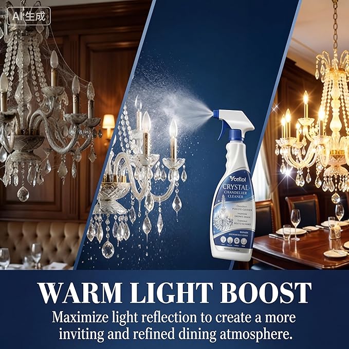 Chandelier Cleaner Spray for Glass Chandeliers, Drip Dry No Wipe Formula, Removes Dust Film, Restores Clear Shine, Easy Cleaning Solution
