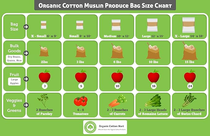 Muslin Produce Storage Bags - Almond Milk Bags - Reusable grocery bags cotton drawstring - Candy Bag - Breathable Muslin Organic Cotton Reusable Produce Bags - Set of 3 (3, Medium - 10"x12")